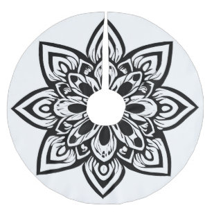 Saia Para Árvore De Natal De Poliéster Flor em Estrela Branca e Negra de Oito Pontos Mand