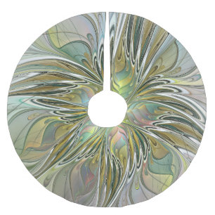 Saia Para Árvore De Natal De Poliéster Flor moderna da arte do Fractal da fantasia floral