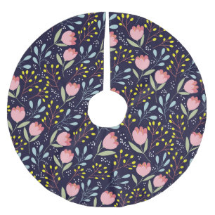 Saia Para Árvore De Natal De Poliéster Floral Bonito: Padrão Colorido De Flores.