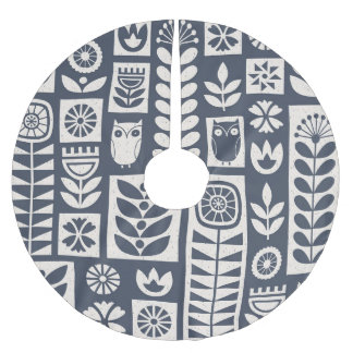 Saia Para Árvore De Natal De Poliéster Floral Escandinavo: Branco, Azul, Minimalista.