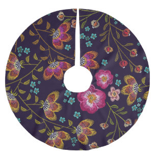 Saia Para Árvore De Natal De Poliéster Flores bordadas: padrão sem costura de moda