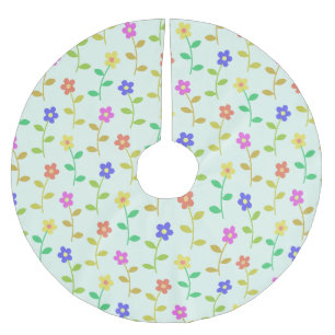 Saia Para Árvore De Natal De Poliéster Flores Coloridas, Padrão Floral, Verde, Boho