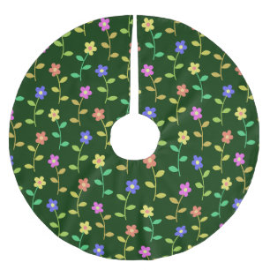 Saia Para Árvore De Natal De Poliéster Flores Coloridas, Padrão Floral, Verde, Boho