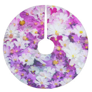Saia Para Árvore De Natal De Poliéster Flores Cosmos: fundo cor-de-rosa floral