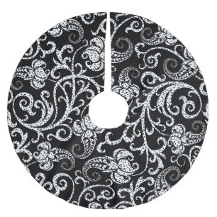 Saia Para Árvore De Natal De Poliéster Flores dalmacianas negras, brancas, design de fund