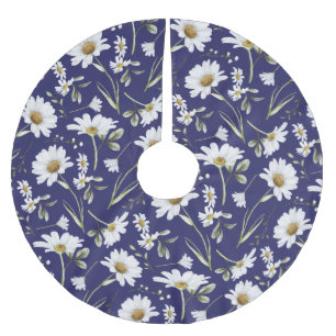 Saia Para Árvore De Natal De Poliéster Flores de Aquarela Branca