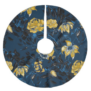 Saia Para Árvore De Natal De Poliéster Flores de Aquarela Folhas: Padrão de Vintage