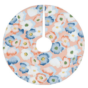 Saia Para Árvore De Natal De Poliéster Flores de Aquarela: Padrão de Vintagem