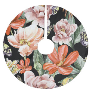 Saia Para Árvore De Natal De Poliéster Flores de Aquarela: Peony Rosa Lily