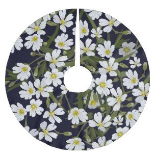 Saia Para Árvore De Natal De Poliéster Flores de campo branco: padrão de colheita.
