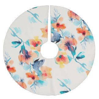Saia Para Árvore De Natal De Poliéster Flores de Hibiscus: Padrão de Ilustração de Aquare