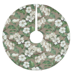 Saia Para Árvore De Natal De Poliéster Flores De Maçã De Aquarela: Padrão De Vintagem.