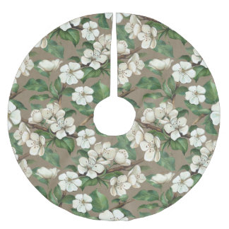 Saia Para Árvore De Natal De Poliéster Flores De Maçã De Aquarela: Padrão De Vintagem.