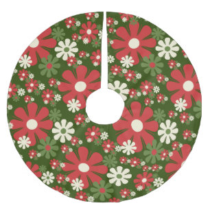 Saia Para Árvore De Natal De Poliéster Flores de Natal Retro Anos 60 70 Padrão Floral