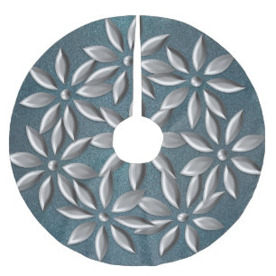 Saia Para Árvore De Natal De Poliéster Flores de Prata de Natal - Lente de Teal