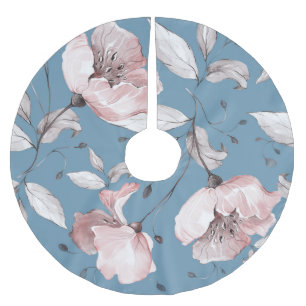 Saia Para Árvore De Natal De Poliéster Flores de primavera, folhas, design sem costura