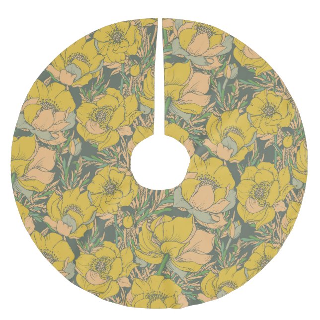 Saia Para Árvore De Natal De Poliéster Flores de Trollius Primavera gráfico (Frente)