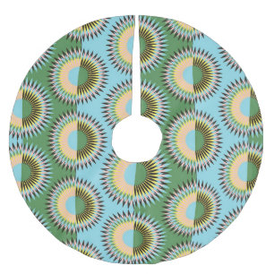 Saia Para Árvore De Natal De Poliéster Flores dobradas: padrão retroazul-verde.