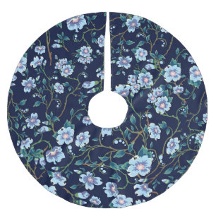 Saia Para Árvore De Natal De Poliéster Flores infantis: azul escuro sem costura