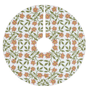 Saia Para Árvore De Natal De Poliéster Flores Laranja, Padrão Floral, Verde, Boho