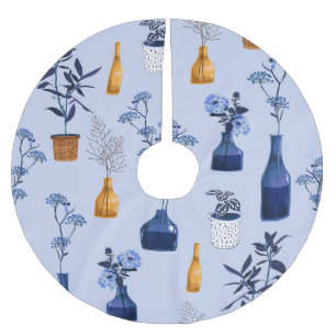 Saia Para Árvore De Natal De Poliéster Flores Modernas Vase Vintage Monotone