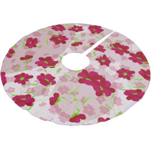 Saia Para Árvore De Natal De Poliéster Flores Rosa e Vermelha - Saia de Árvore Floral