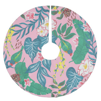 Saia Para Árvore De Natal De Poliéster Flores tropicais abstrato, padrão de pintura de gu