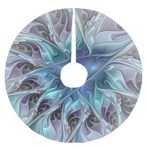 Saia Para Árvore De Natal De Poliéster Florescer Abstrato Moderno Fractal Flor Com Azul