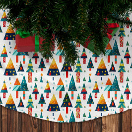 Saia Para Árvore De Natal De Poliéster Floresta Colorida de Pinheiros com Ilustração de Á