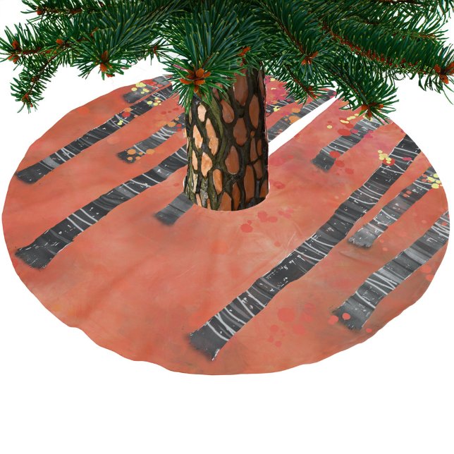 Saia Para Árvore De Natal De Poliéster Floresta de Árvore Birch (Red Forest festive Christmas tree skirt)