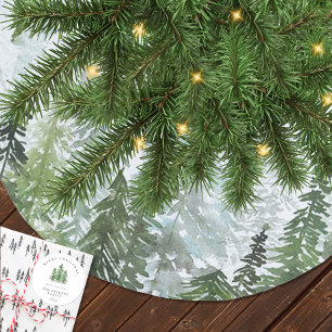 Saia Para Árvore De Natal De Poliéster Floresta de Pinheiros Aquarela