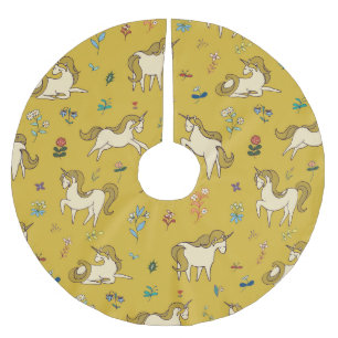 Saia Para Árvore De Natal De Poliéster Floresta Unicórn: Padrão Floral Vintage