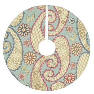 Saia Para Árvore De Natal De Poliéster Flórida étnica, estilo paisley vintage.