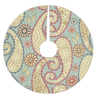 Saia Para Árvore De Natal De Poliéster Flórida étnica, estilo paisley vintage.