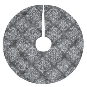 Saia Para Árvore De Natal De Poliéster Flourish preto & branco - saia da árvore de Natal