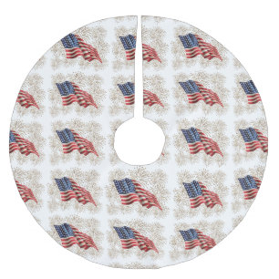 Saia Para Árvore De Natal De Poliéster Fogos-de-artifício americanos da bandeira e do 4