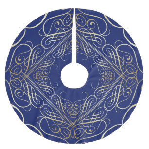 Saia Para Árvore De Natal De Poliéster Folha de Ouro Elegante Olhar Filigrana Escroque Az