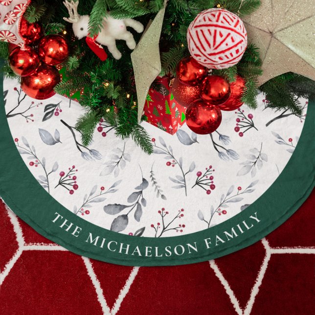 Saia Para Árvore De Natal De Poliéster Folhagem de Aquarela Personalizada (Watercolor Foliage Personalized Brushed Polyester Tree Skirt)