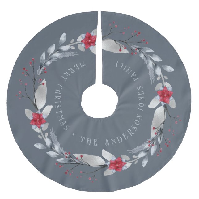 Saia Para Árvore De Natal De Poliéster Folhagem Festiva Silver Red Wreath Elegante (Frente)