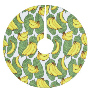 Saia Para Árvore De Natal De Poliéster Folhas de Banana: Padrão de Fruta Tropical