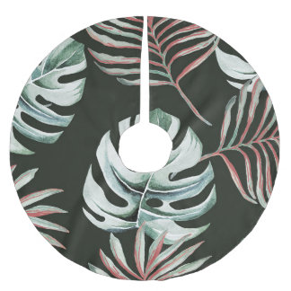 Saia Para Árvore De Natal De Poliéster Folhas de palma, monstera: aquarela tropical.
