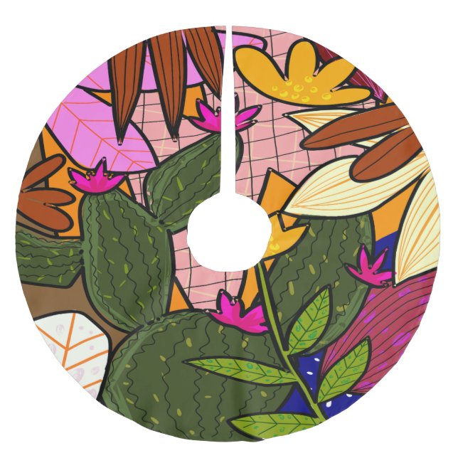 Saia Para Árvore De Natal De Poliéster Folhas e flores abstrato tropicais (Frente)