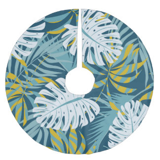 Saia Para Árvore De Natal De Poliéster Folhas tropicais coloridas, padrão abstrato origin
