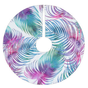 Saia Para Árvore De Natal De Poliéster Folhas tropicais de palma, padrão floral de aquare