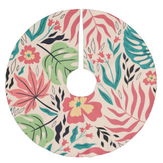 Saia Para Árvore De Natal De Poliéster Folhas tropicais e flores: Fusão de safra