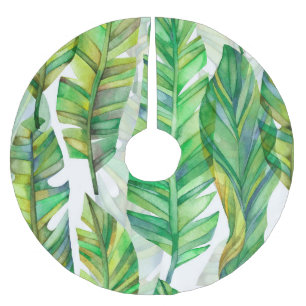 Saia Para Árvore De Natal De Poliéster Folhas Tropicais: Padrão Sem Costura De Aquarela