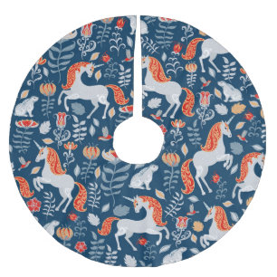 Saia Para Árvore De Natal De Poliéster Folk Fantasy: Unicórnios, Coelhos, Pássaros