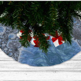 Saia Para Árvore De Natal De Poliéster Fractal Intricista Azul abstrato Preto