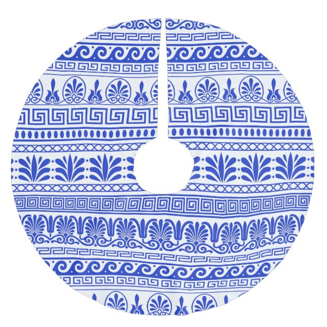 Saia Para Árvore De Natal De Poliéster Frete Grego, Padrão Mediterrânico, Azul (Frente)