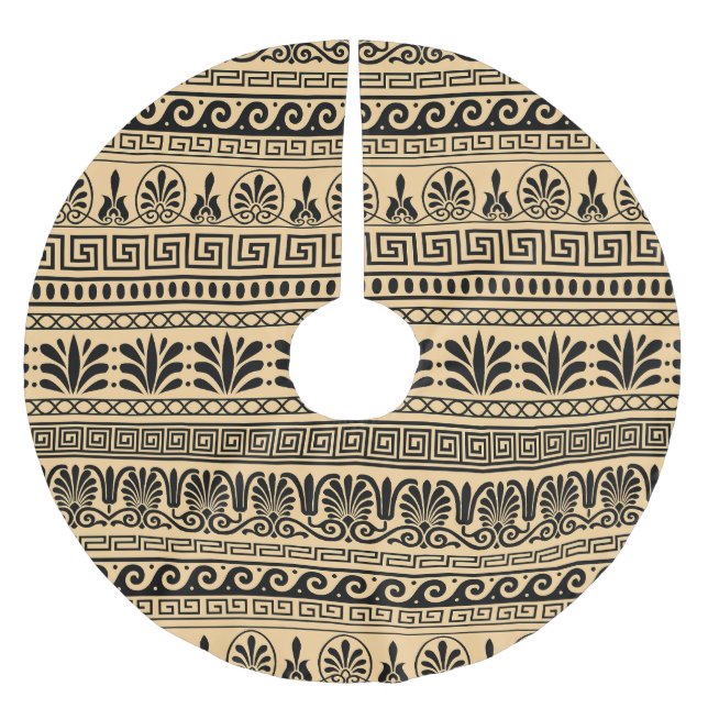 Saia Para Árvore De Natal De Poliéster Frete Grego, Padrão Mediterrânico, Castanho (Frente)